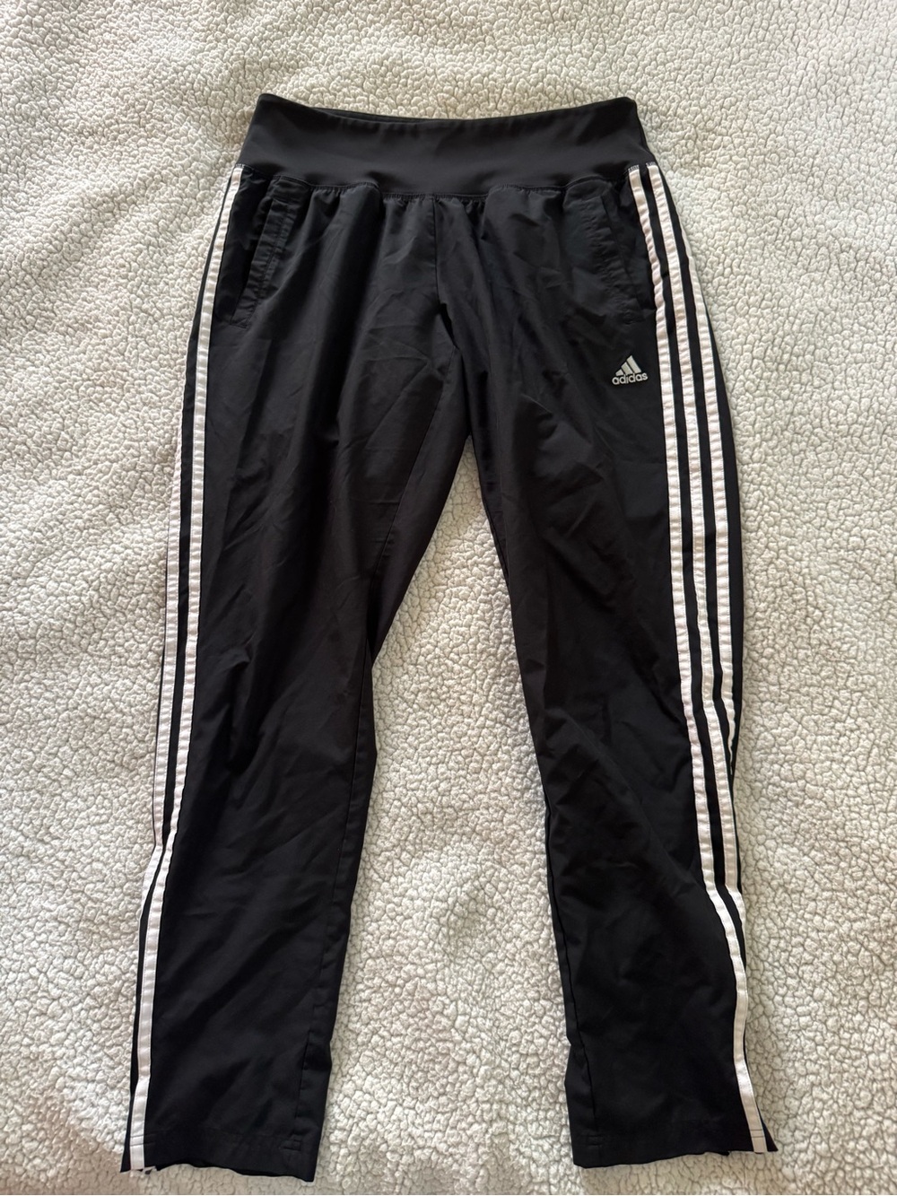Adidas Black Track Pants with White Triple Stripes